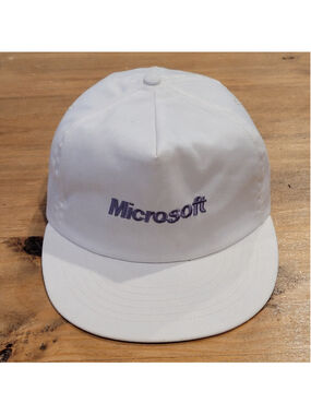 Vintage Microsoft Hat Snapback White 80s 90s Made USA Computer Software